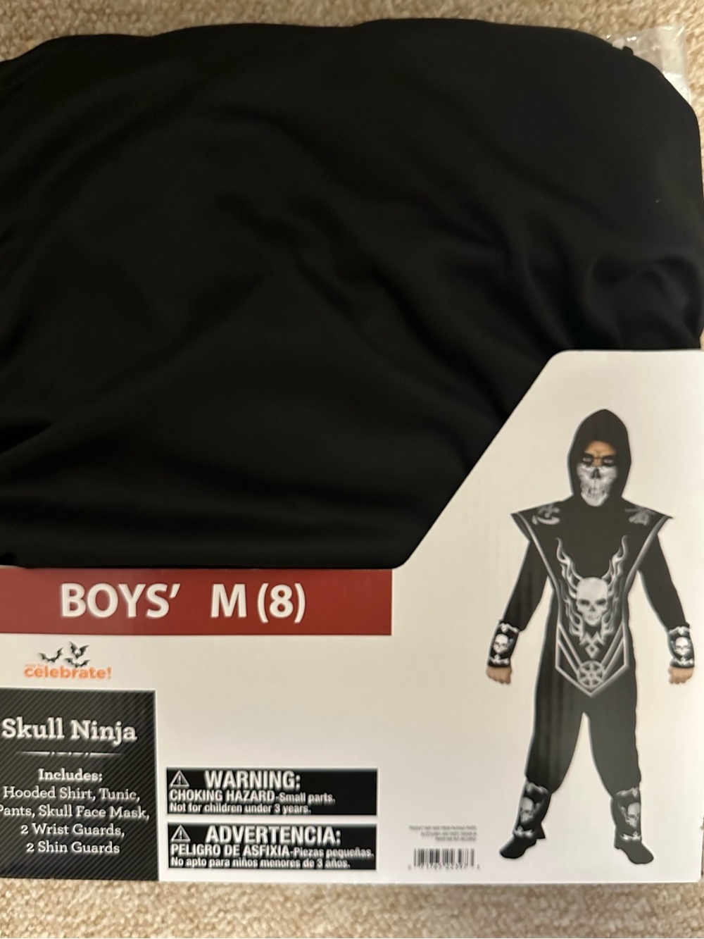 Boys' Black Skull Ninja Costume - M (8)